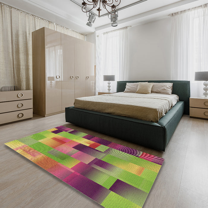Patterned Pistachio Green Rug in a Bedroom, pat2286brn