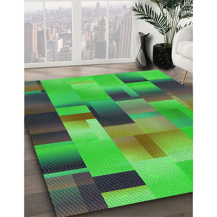 Machine Washable Transitional Neon Green Rug in a Family Room, wshpat2286grn