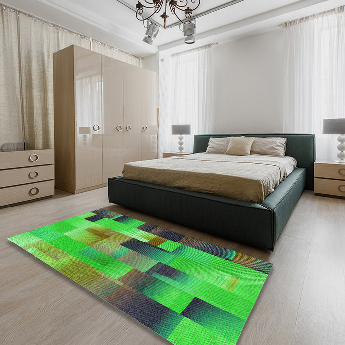 Patterned Neon Green Rug in a Bedroom, pat2286grn