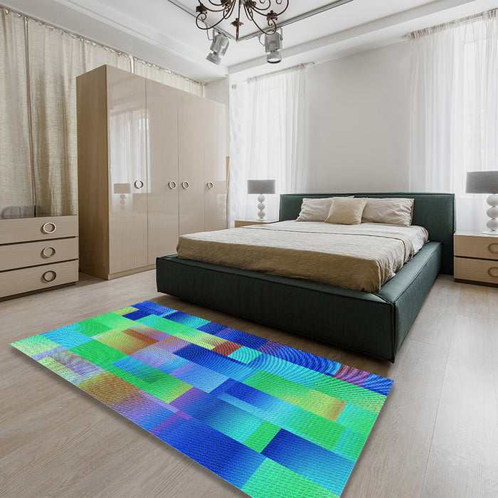 Round Machine Washable Transitional Blue Rug in a Office, wshpat2286lblu