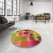 Round Patterned Crimson Red Rug in a Office, pat2286org