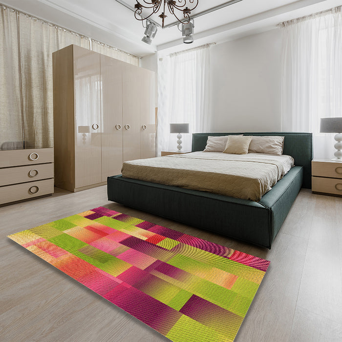 Patterned Crimson Red Rug in a Bedroom, pat2286org