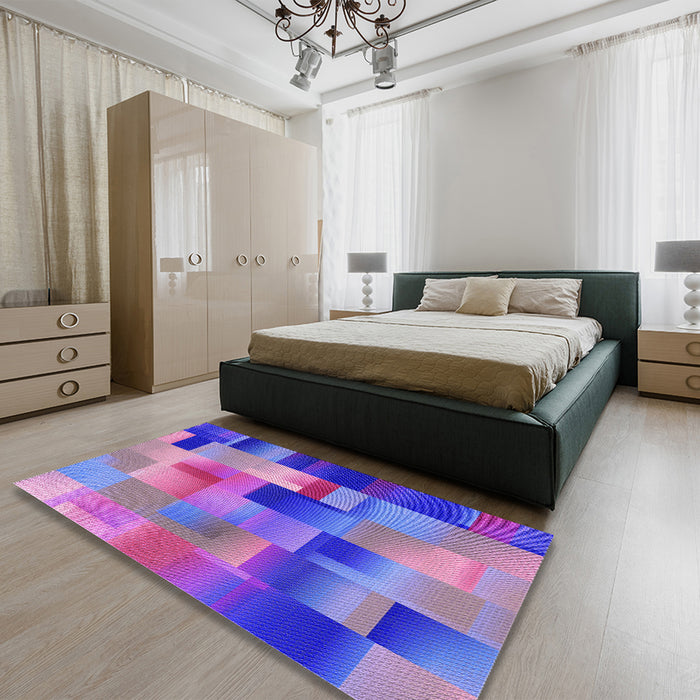 Patterned Blue Violet Purple Rug in a Bedroom, pat2286pur