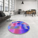 Round Patterned Blue Violet Purple Rug in a Office, pat2286pur