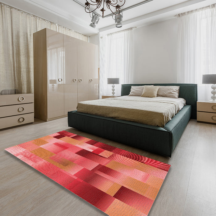 Round Machine Washable Transitional Red Rug in a Office, wshpat2286rd