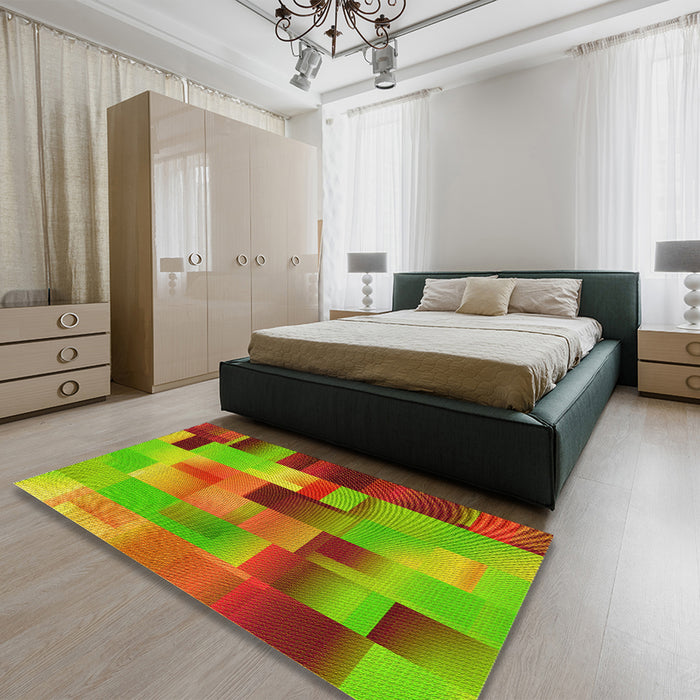 Patterned Red Rug in a Bedroom, pat2286yw