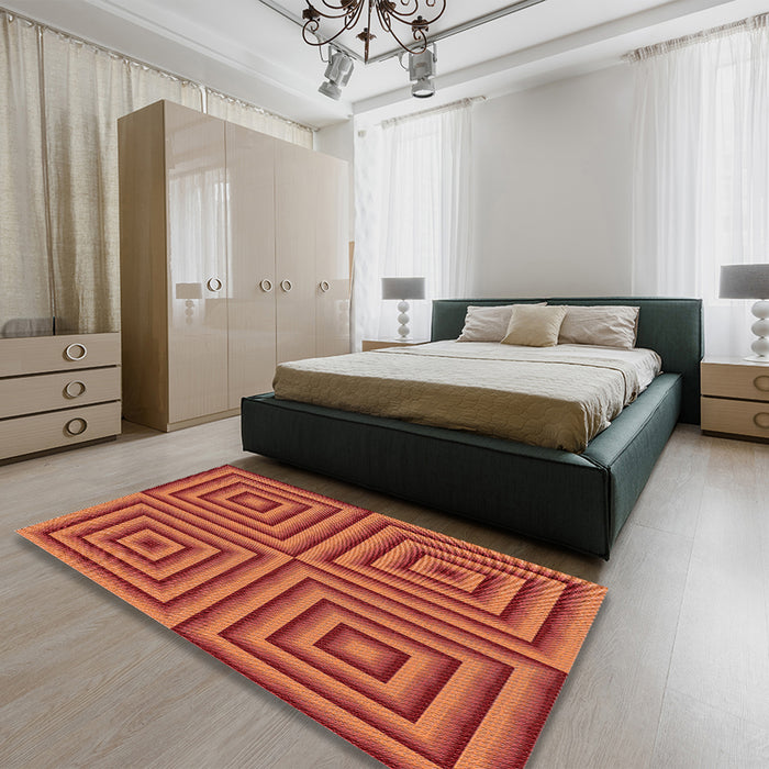 Patterned Bright Orange Rug in a Bedroom, pat2287rd