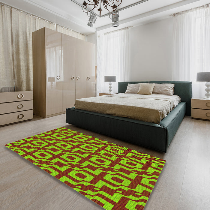 Round Machine Washable Transitional Bright Green Rug in a Office, wshpat2289yw