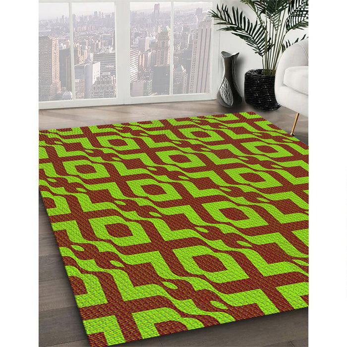 Machine Washable Transitional Bright Green Rug in a Family Room, wshpat2289yw