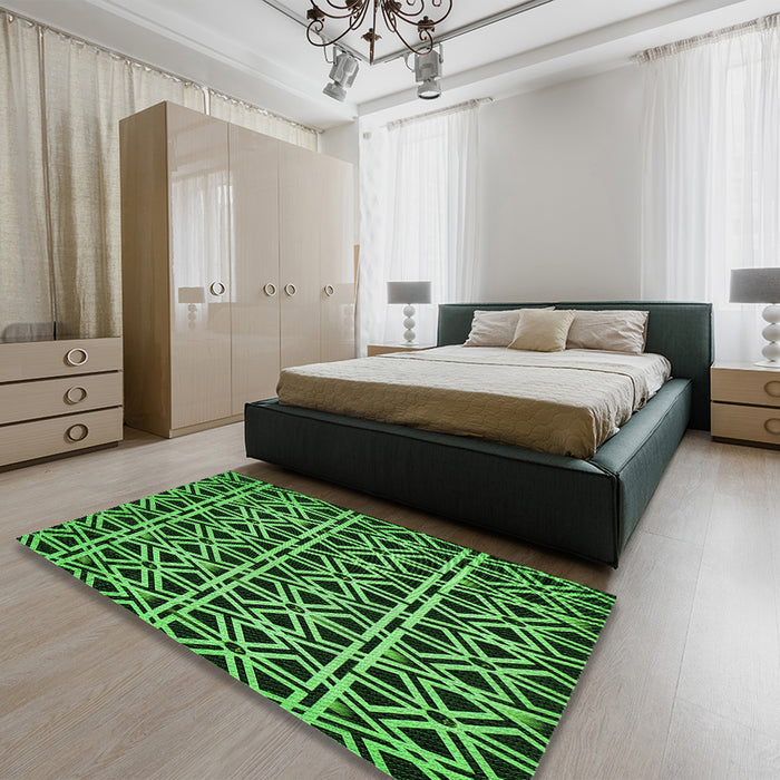 Round Machine Washable Transitional Dark Forest Green Rug in a Office, wshpat229grn