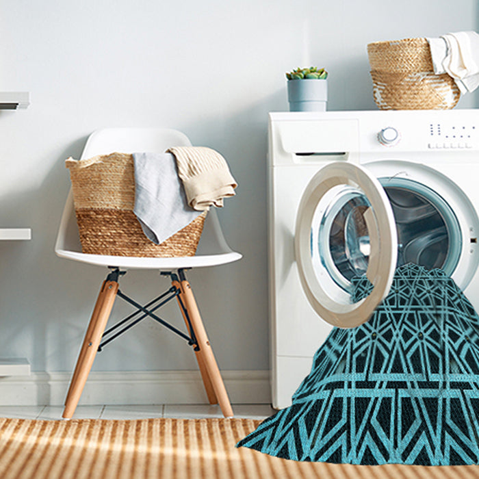 Machine Washable Transitional Deep Teal Green Rug in a Washing Machine, wshpat229lblu