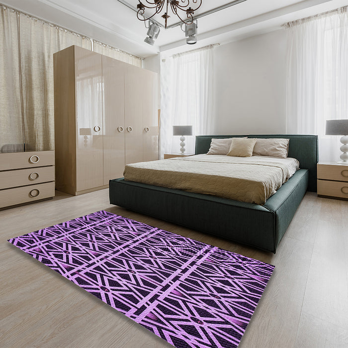 Round Machine Washable Transitional Violet Purple Rug in a Office, wshpat229pur