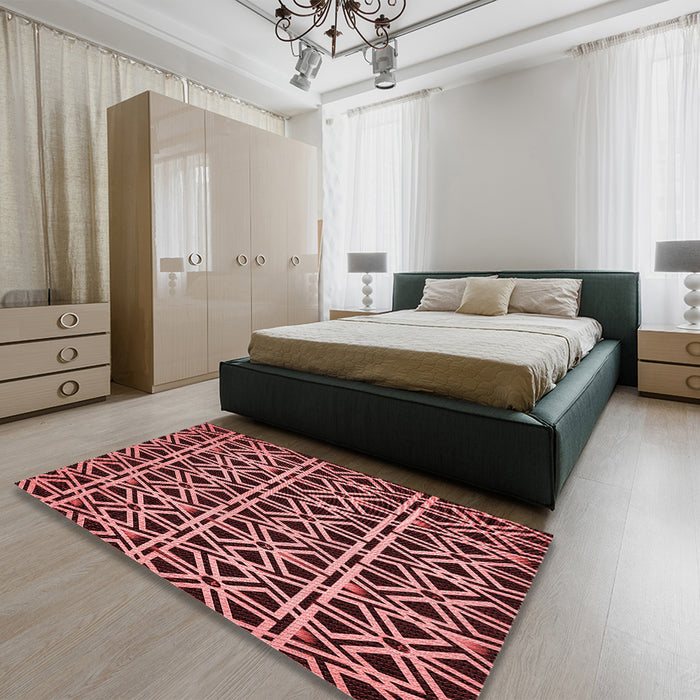 Patterned Pastel Red Pink Rug in a Bedroom, pat229rd