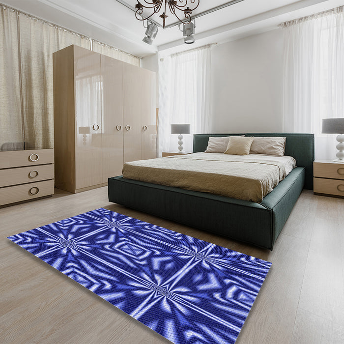 Patterned Sky Blue Rug in a Bedroom, pat2291blu