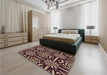 Patterned Purple Lily Purple Rug in a Bedroom, pat2291brn