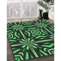 Patterned Dark Forest Green Rug, pat2291grn