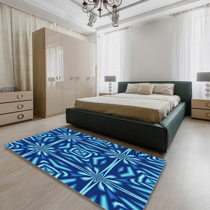 Patterned Cobalt Blue Rug in a Bedroom, pat2291lblu