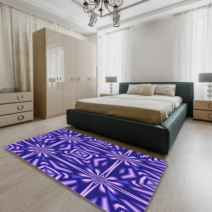 Patterned Purple Mimosa Purple Rug in a Bedroom, pat2291pur