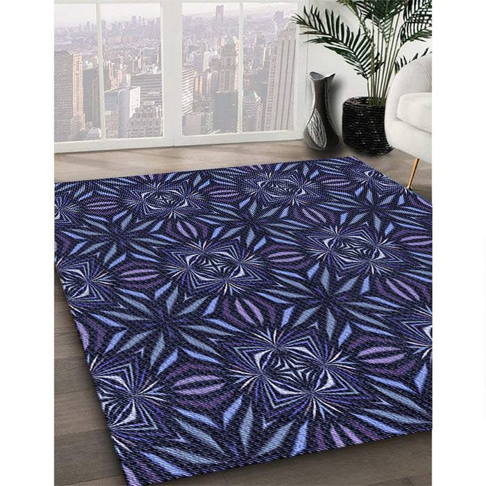 Patterned Night Blue Rug in Family Room, pat2292blu