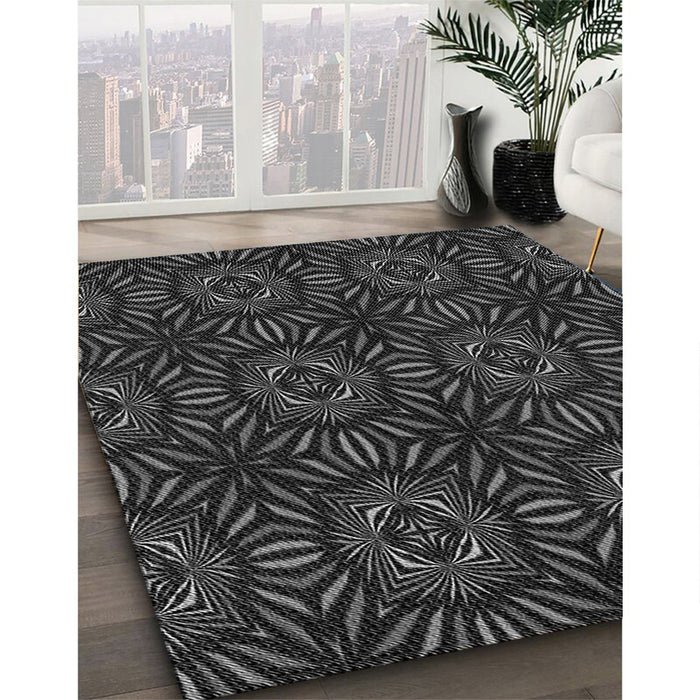 Patterned Midnight Gray Rug in Family Room, pat2292gry