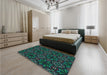 Patterned Midnight Gray Rug in a Bedroom, pat2292lblu
