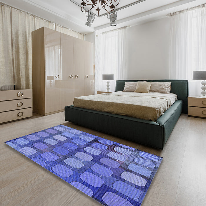 Patterned Sky Blue Rug in a Bedroom, pat2293blu