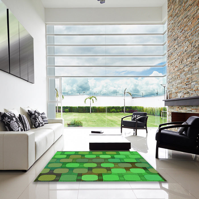 Square Patterned Neon Green Rug in a Living Room, pat2293grn