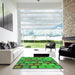 Square Patterned Neon Green Rug in a Living Room, pat2293grn