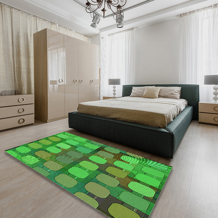 Round Machine Washable Transitional Neon Green Rug in a Office, wshpat2293grn