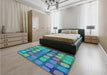 Patterned Dark Turquoise Green Rug in a Bedroom, pat2293lblu