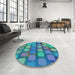 Round Patterned Dark Turquoise Green Rug in a Office, pat2293lblu