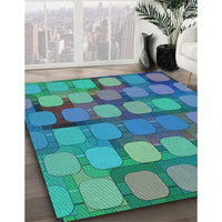 Patterned Dark Turquoise Green Rug, pat2293lblu