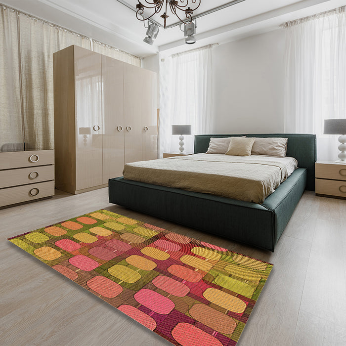 Patterned Caramel Brown Rug in a Bedroom, pat2293org