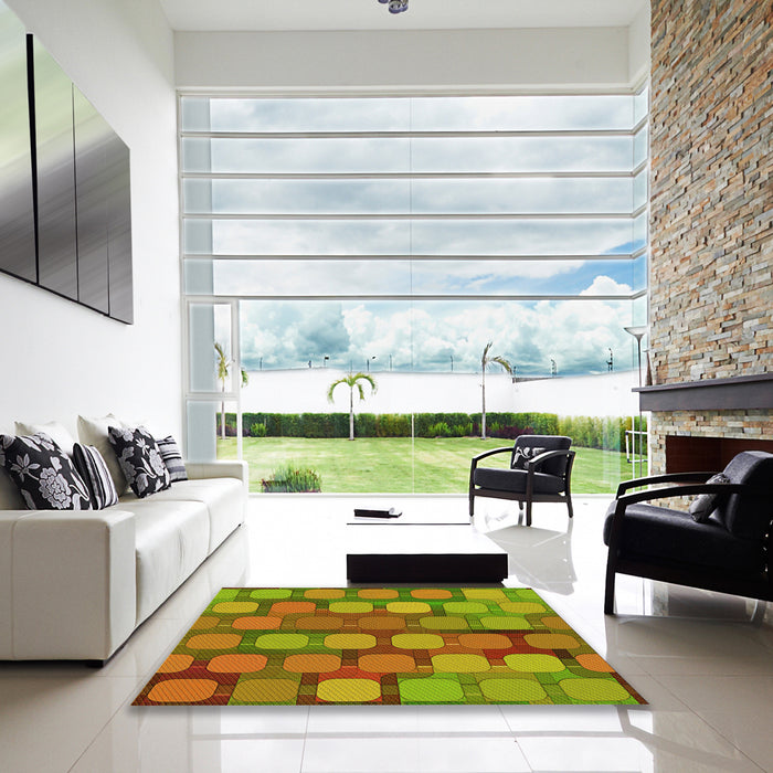 Square Patterned Pistachio Green Rug in a Living Room, pat2293yw
