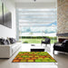 Square Patterned Pistachio Green Rug in a Living Room, pat2293yw