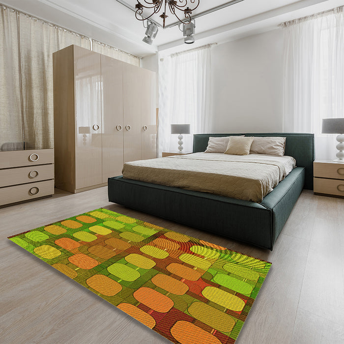 Patterned Pistachio Green Rug in a Bedroom, pat2293yw