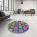 Round Machine Washable Transitional Green Rug in a Office, wshpat2293