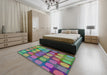 Patterned Green Modern Rug in a Bedroom, pat2293