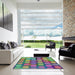 Square Machine Washable Transitional Green Rug in a Living Room, wshpat2293