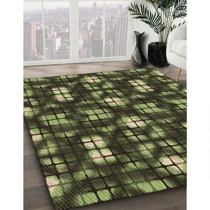 Patterned Olive Green Rug in Family Room, pat2294brn