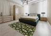 Patterned Olive Green Rug in a Bedroom, pat2294brn
