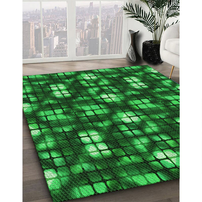 Patterned Deep Emerald Green Rug in Family Room, pat2294grn