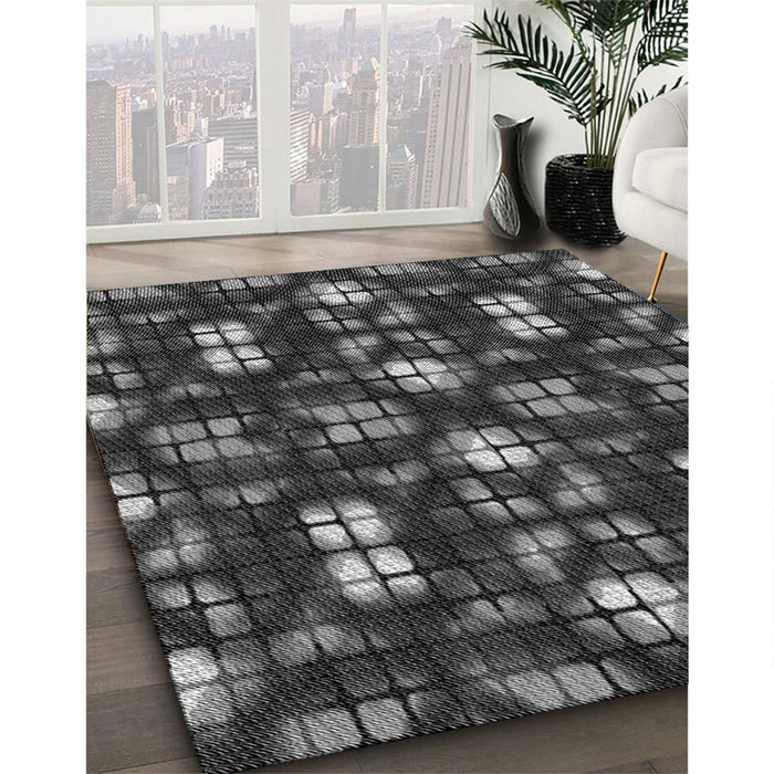Patterned Charcoal Black Rug in Family Room, pat2294gry