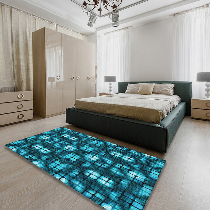 Round Machine Washable Transitional Medium Teal Green Rug in a Office, wshpat2294lblu