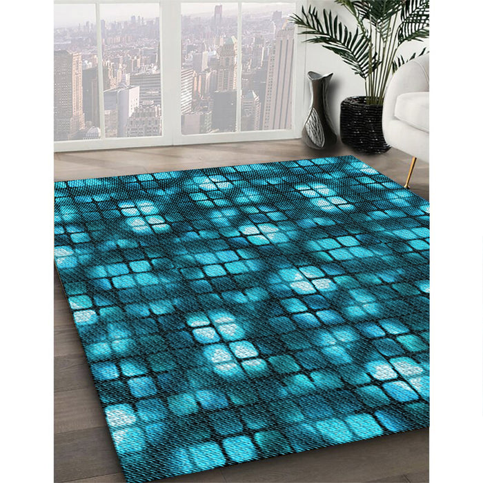 Patterned Medium Teal Green Rug in Family Room, pat2294lblu