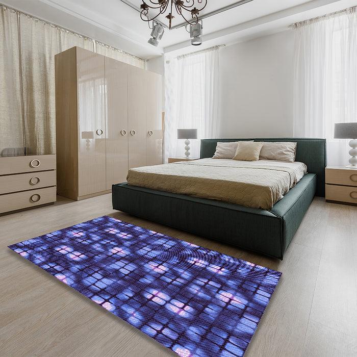 Patterned Light Slate Blue Rug in a Bedroom, pat2294pur