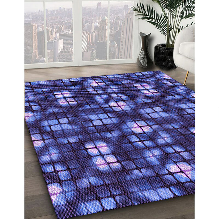 Patterned Light Slate Blue Rug in Family Room, pat2294pur