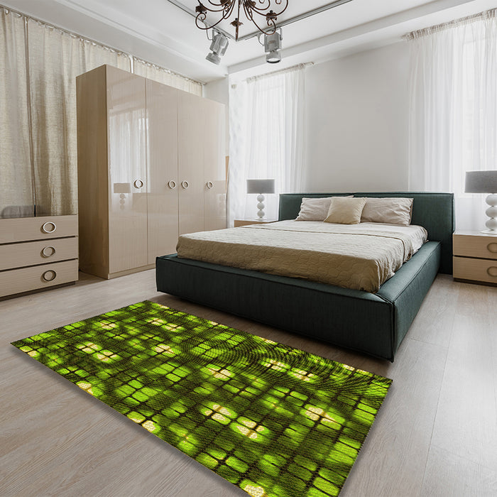 Patterned Dark Forest Green Rug in a Bedroom, pat2294yw