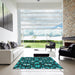 Square Patterned Blue Green Novelty Rug in a Living Room, pat2294