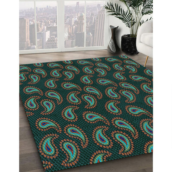 Patterned Sea Green Rug in Family Room, pat2295lblu